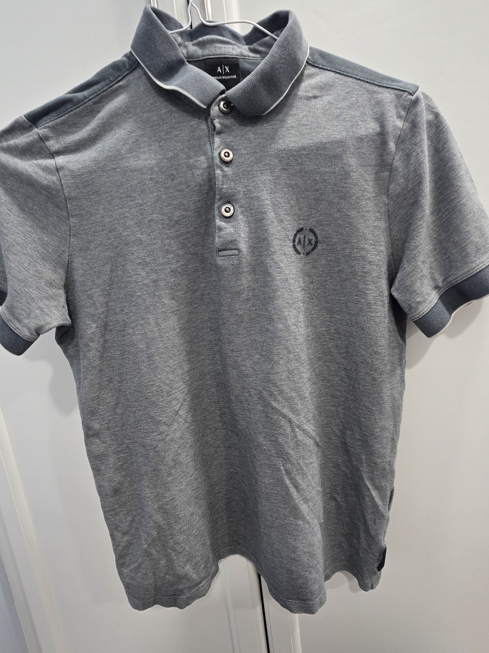 Armani Exchange Men's Heather Gray Polo with Contrast Trim